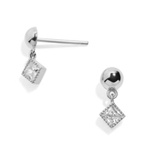 Pair of 925 Sterling Silver Dangly Diamond White CZ Gem Minimal Earring Studs